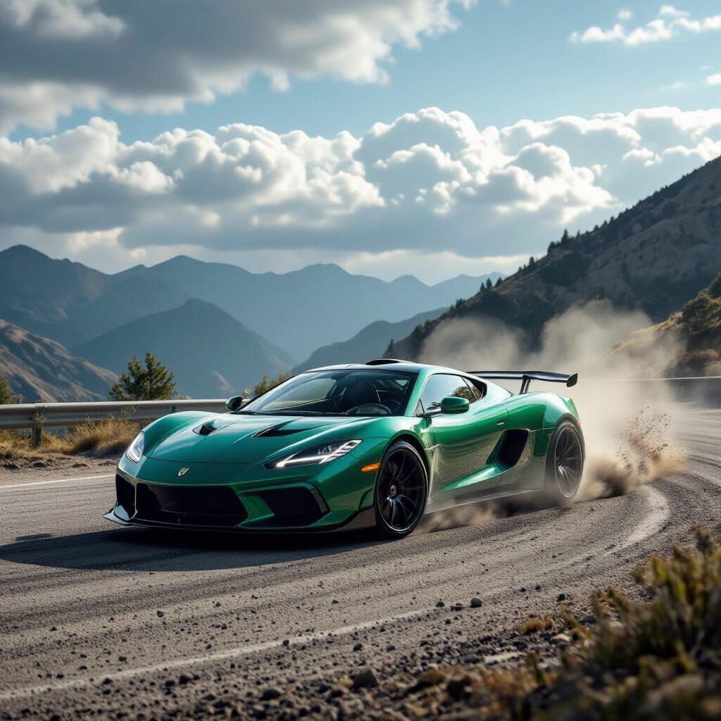 Emerald Supercar Drifting Mountain Corner Cinematic Style