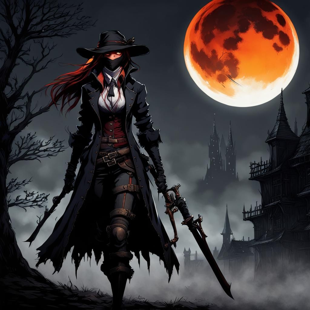 Female Hunter with Maroon Hair and Black Gear