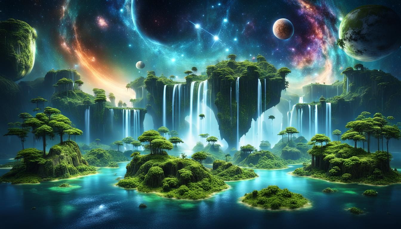 Floating Islands in Space: A Hyperrealistic 3D Rendering