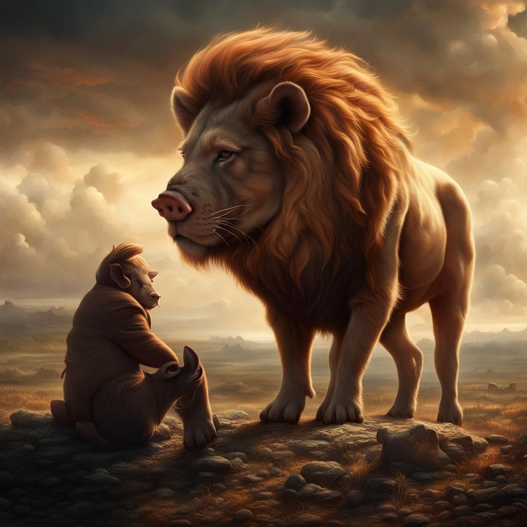 Epic Pig-Lion Hybrid in Digital Matte Painting