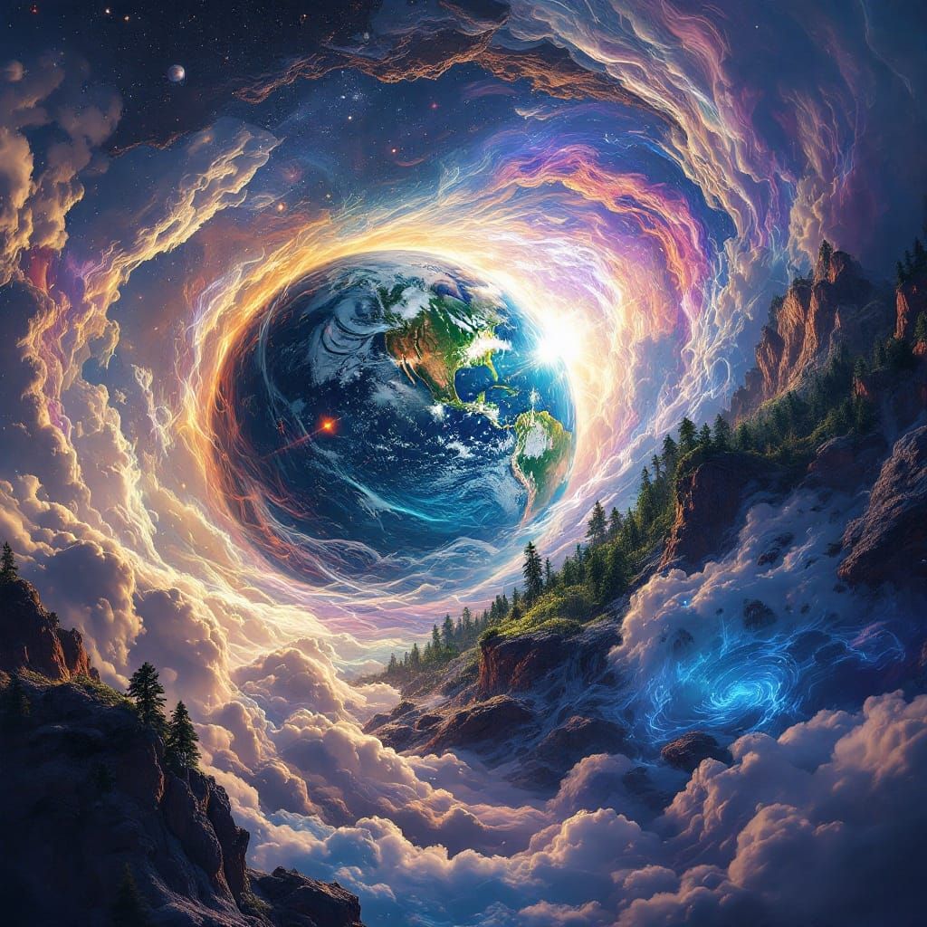 Epic Hyperdetailed Surreal Earth Canvas Teeming with Life an...