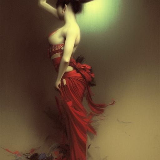 Dancing Geisha: Horror Art Inspired by Doré and Rutkowski