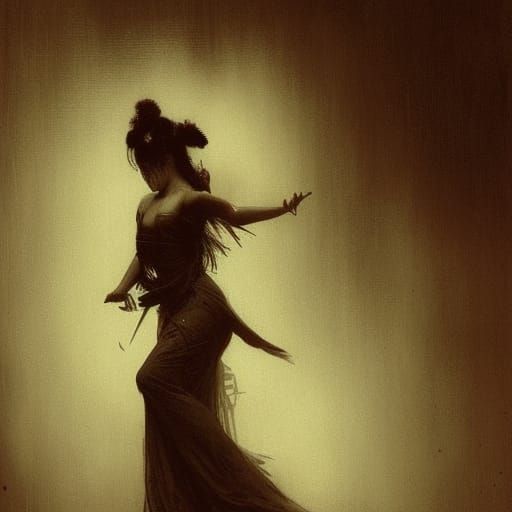 Dancing Geisha in Gothic Horror Style