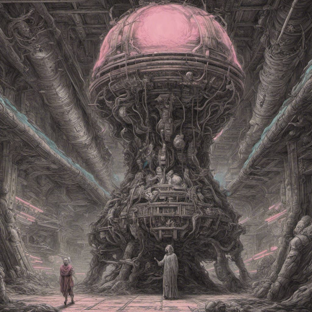 Greek Warrior in Alien Starship: Retro Sci-Fi Art