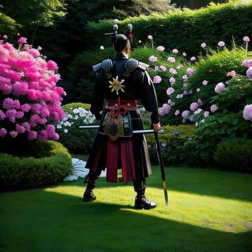 Samurai Warrior in Tranquil Garden Setting