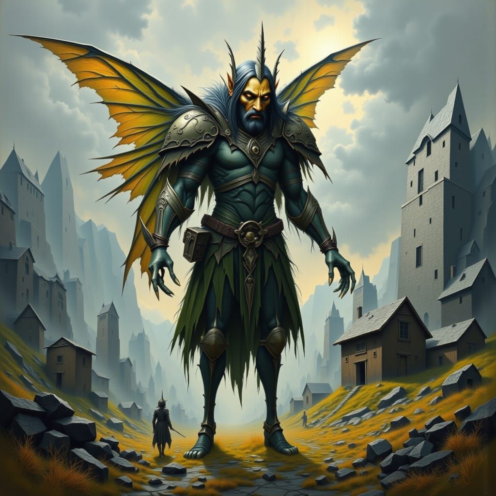 Desolate Fairy Giant in Nordic Landscape