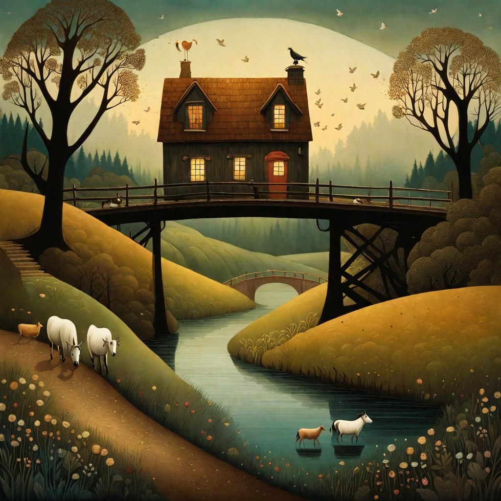 Picturesque Countryside Home with Animals in Dreamy Style