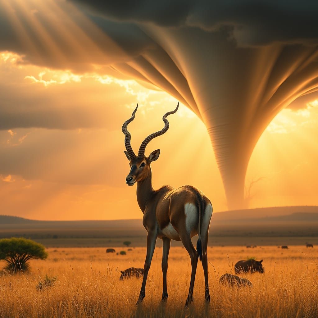 Spiraling Horned Antelope in Serene Savannah, Threatened by ...