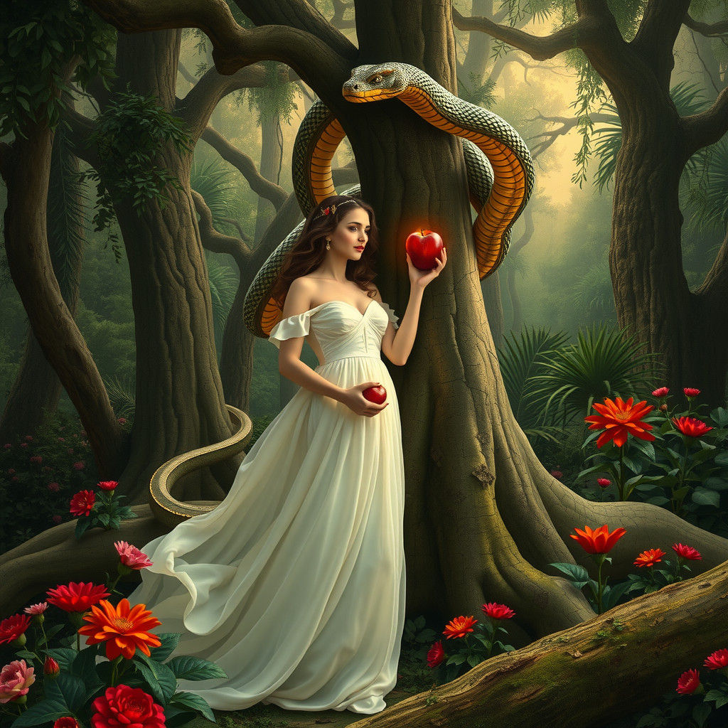 Eve and the Serpent: A Pre-Raphaelite Temptation