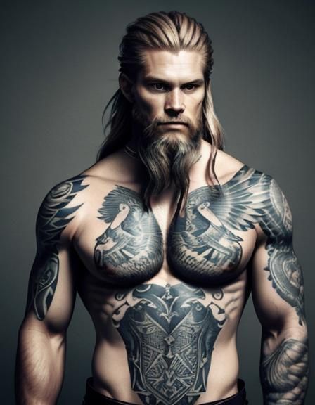 Viking Warrior with Eagle Tattoos
