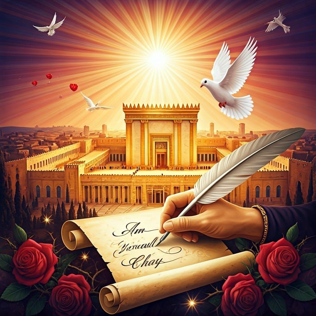 Ancient Temple in Jerusalem, Illuminated with Golden Accents...