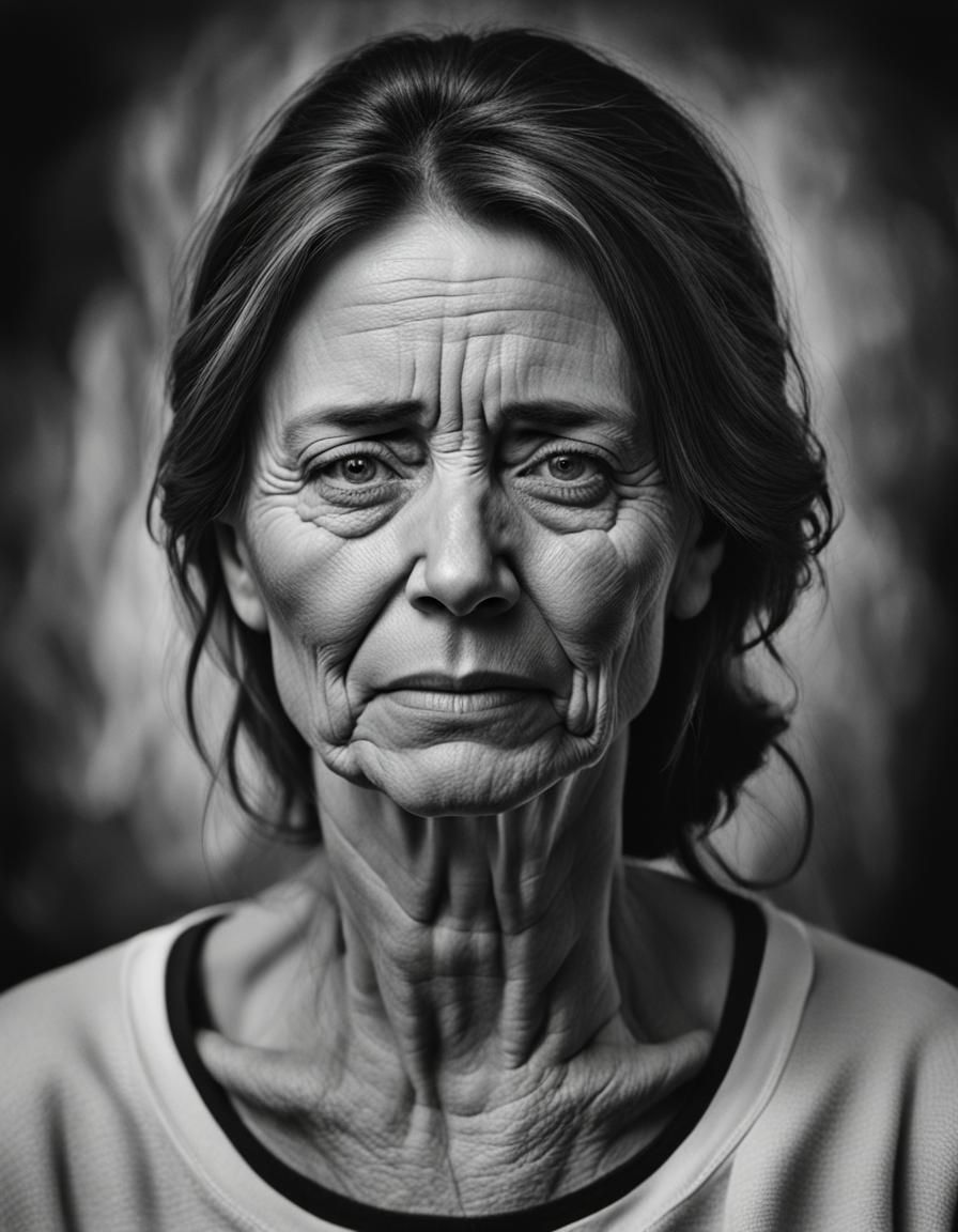 Emotional Portrait of Woman in Hyperrealistic Black and Whit...