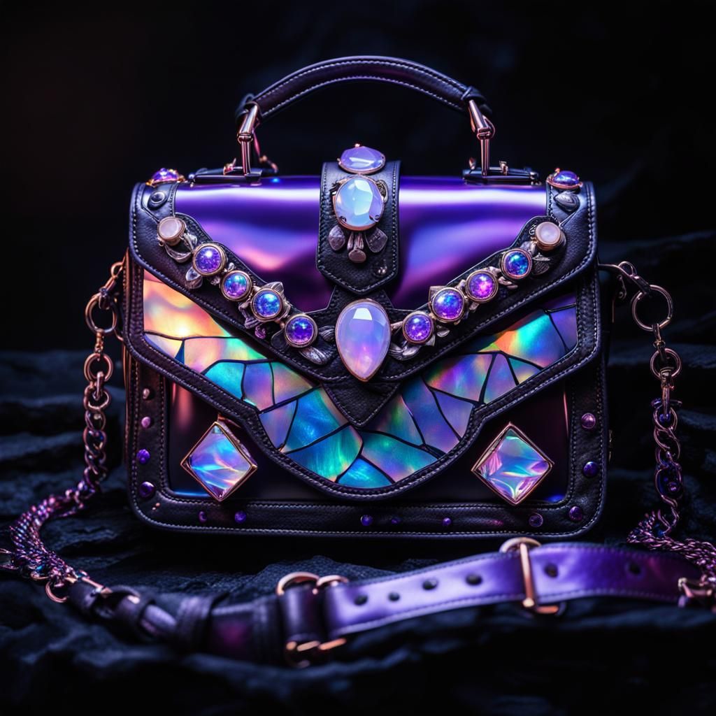 Ethereal purple holographic handbag with rainbow moonstones ...