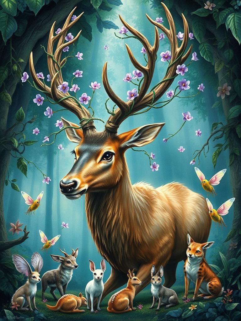 Enchanted Deer Sculpture in Mystical Glade