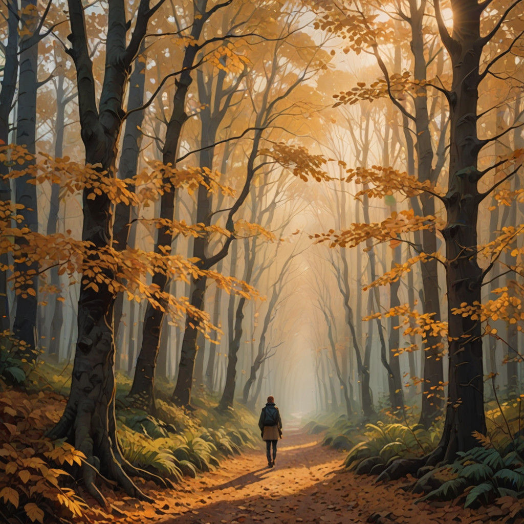 Autumn Woods in Vibrant Oil Painting