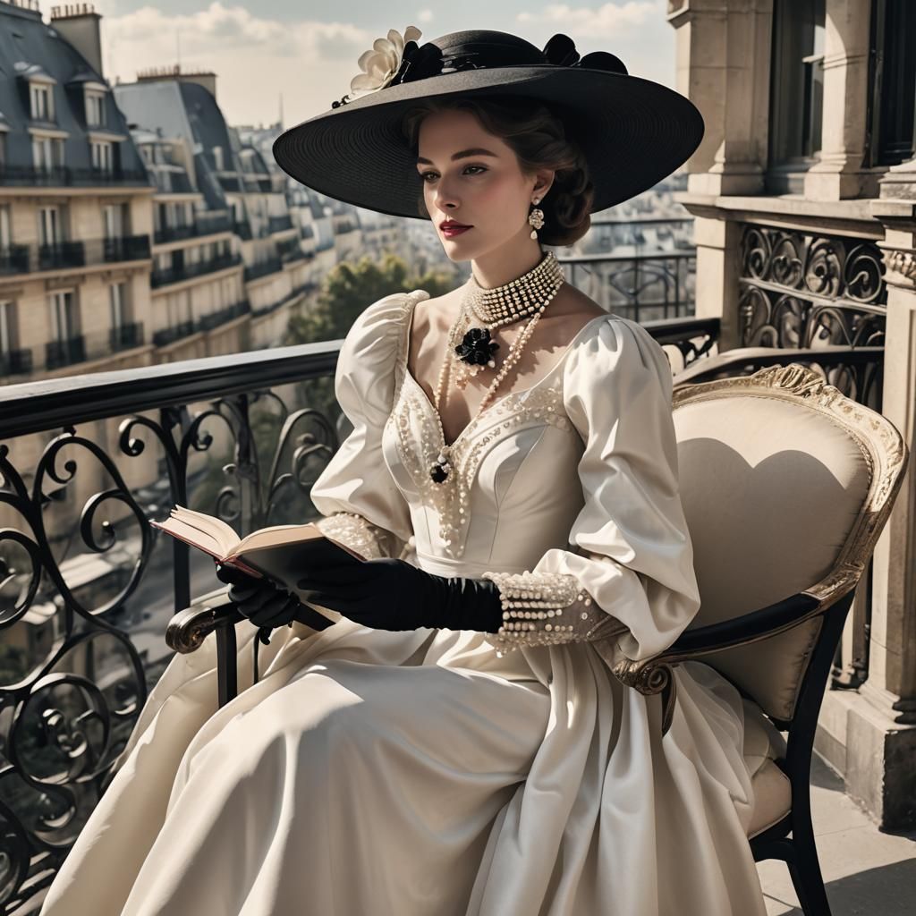 Futuristic Aristocrat Reading on Paris Balcony