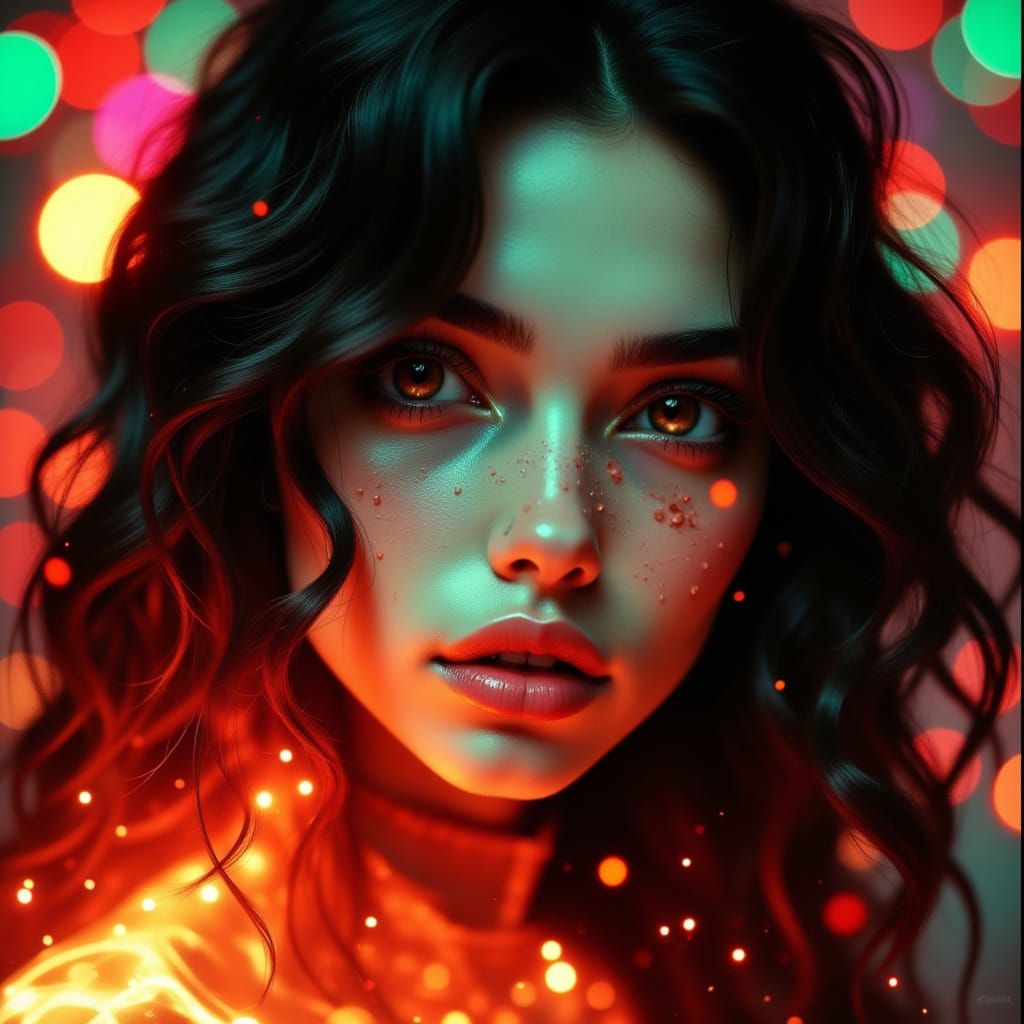 Hyper-Realistic Portrait of a Young Woman in a Magical, Surr...