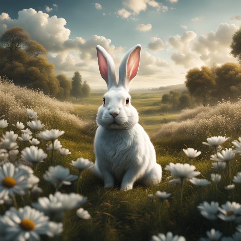 White Rabbit in Meadow, Saint Exupery Style