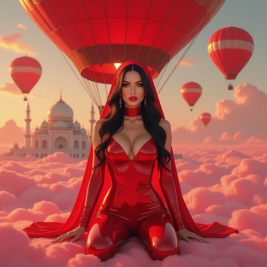 Fantasy World with Woman in Red, Digital Painting