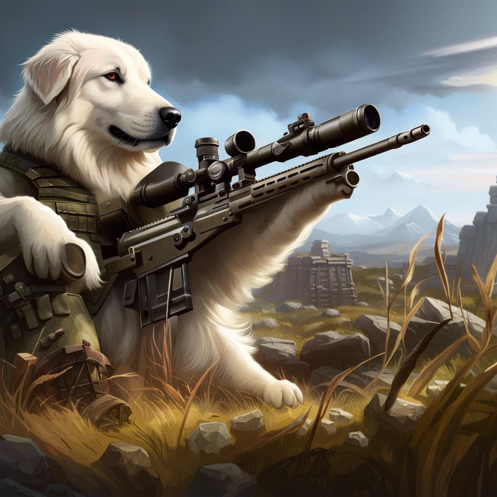 Great Pyrenees Guard Dog in Dark Fantasy Style