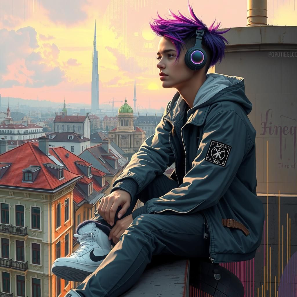 Teenager's Cyberpunk Portrait: Melancholy and Hope