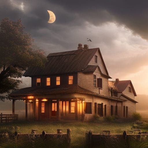 Farmhouse at Dusk: Epic Digital Matte Painting