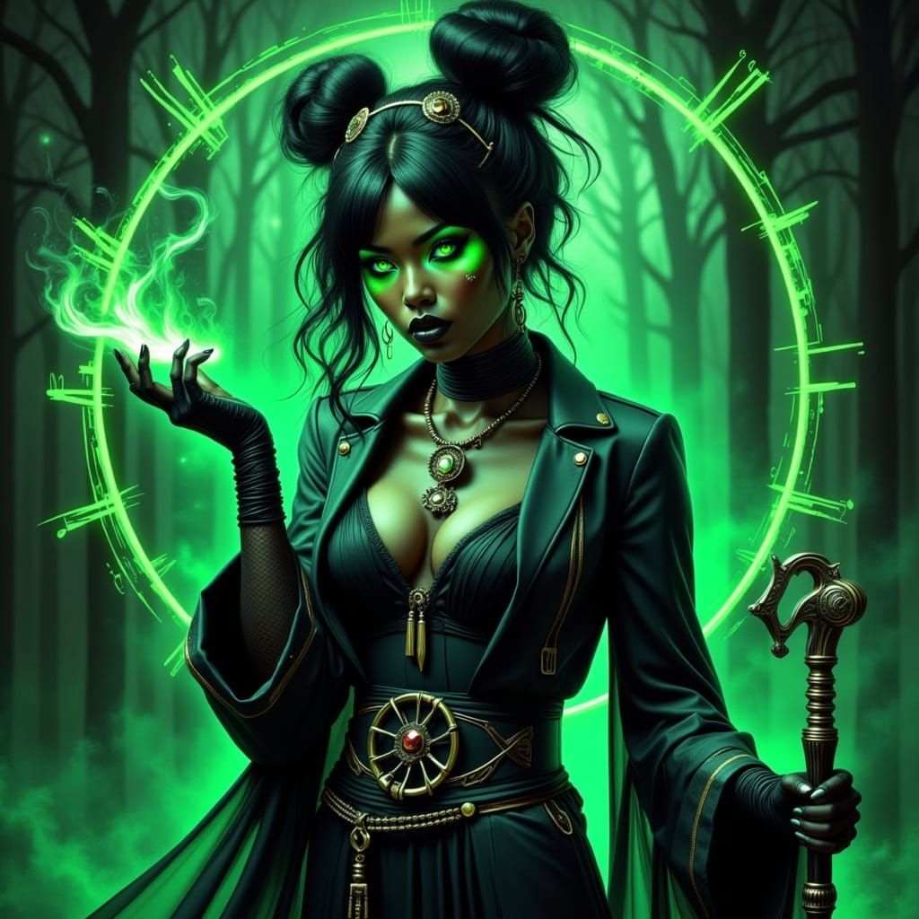 Voodoo Steampunk Creole Witch with Enchanted Cane