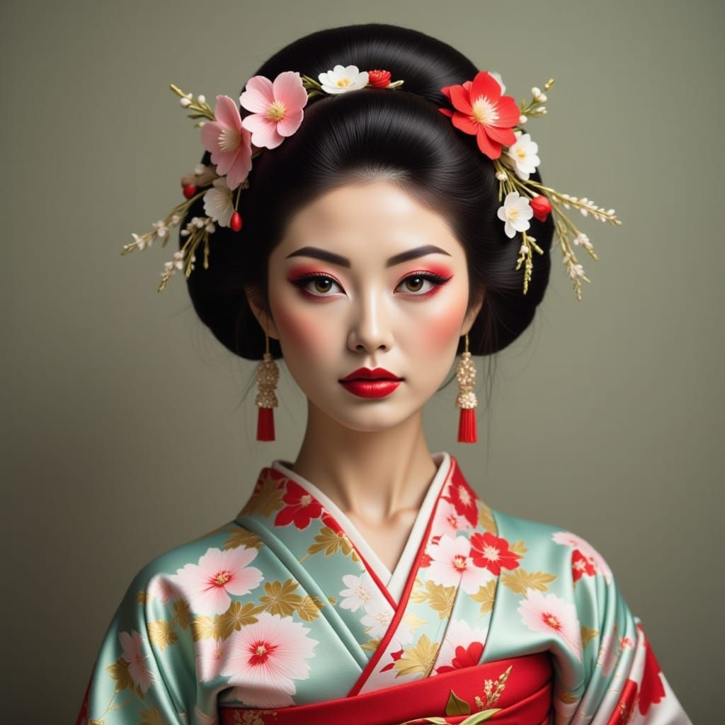 Exquisite Geisha Portrait in Fantasy Realism Style