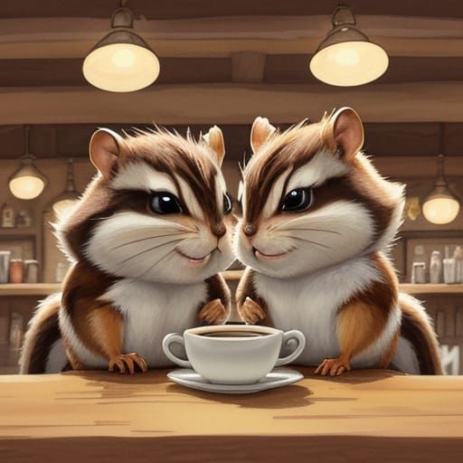 Chipmunk Coffee Shop in Whimsical Watercolor Style