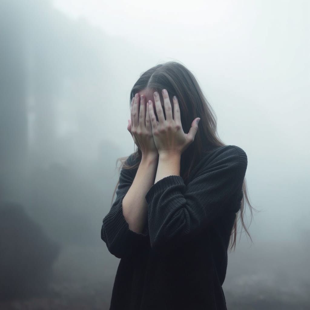 Mysterious Figure Confronts the Fog in a Surreal Landscape