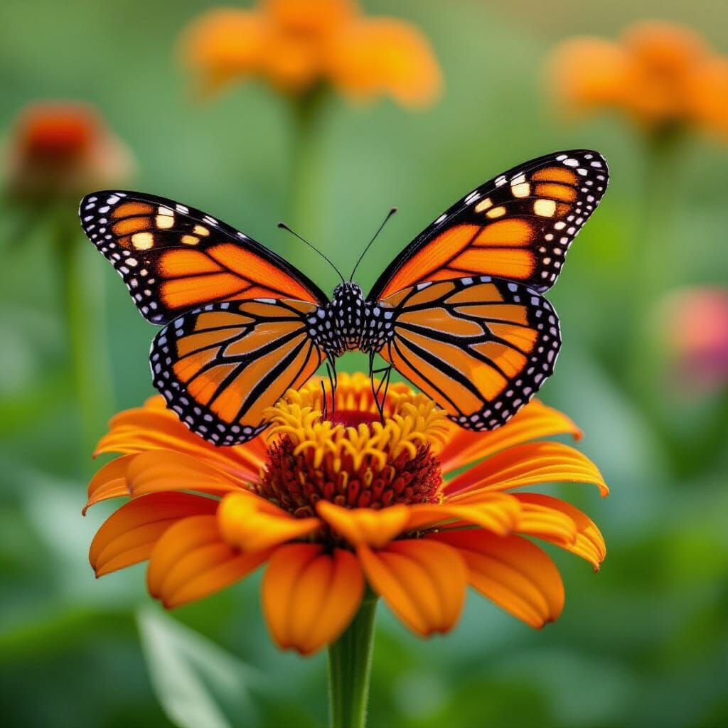 Monarch Butterfly on Zinnia with Professional Bokeh