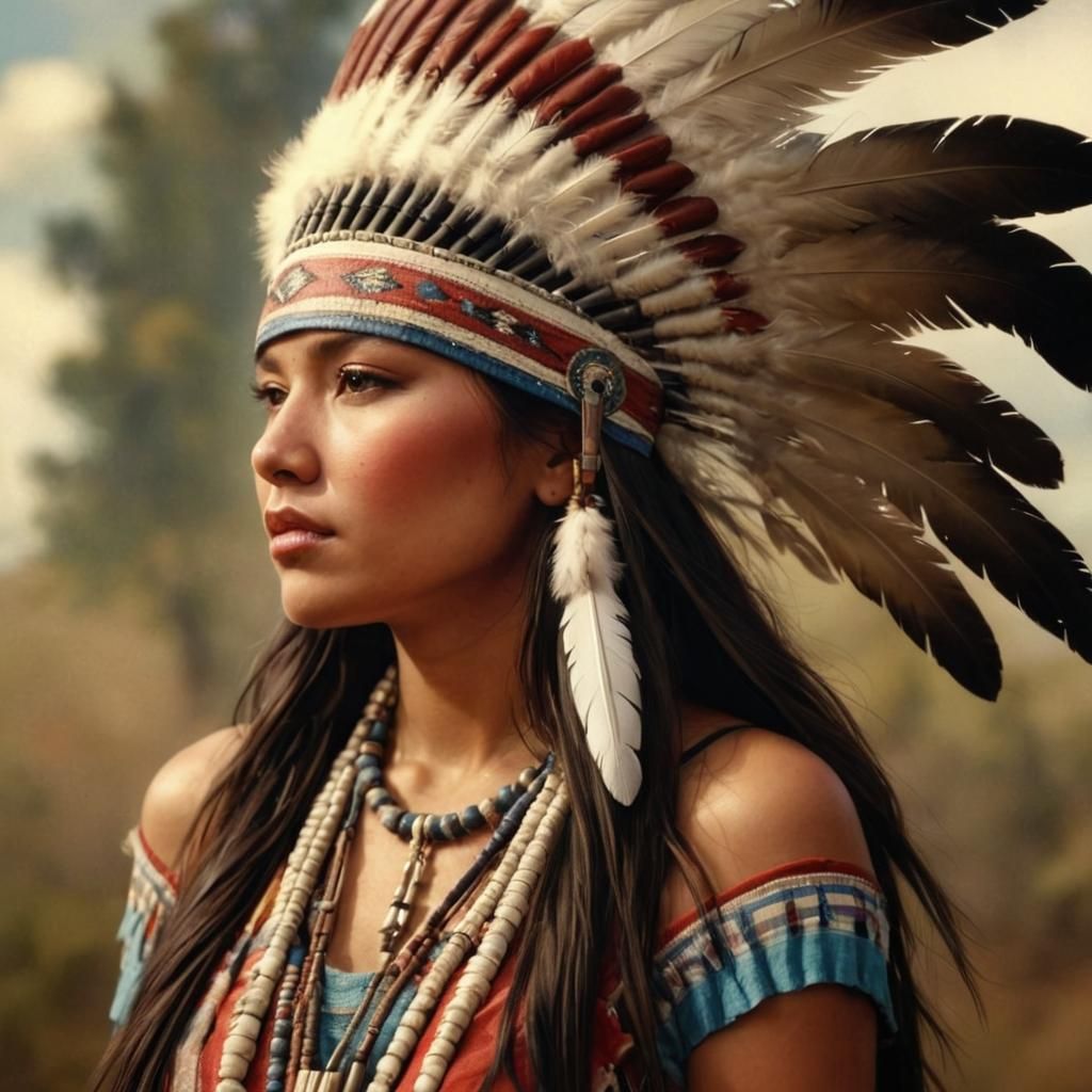 Native American Woman with Feathered Headdress