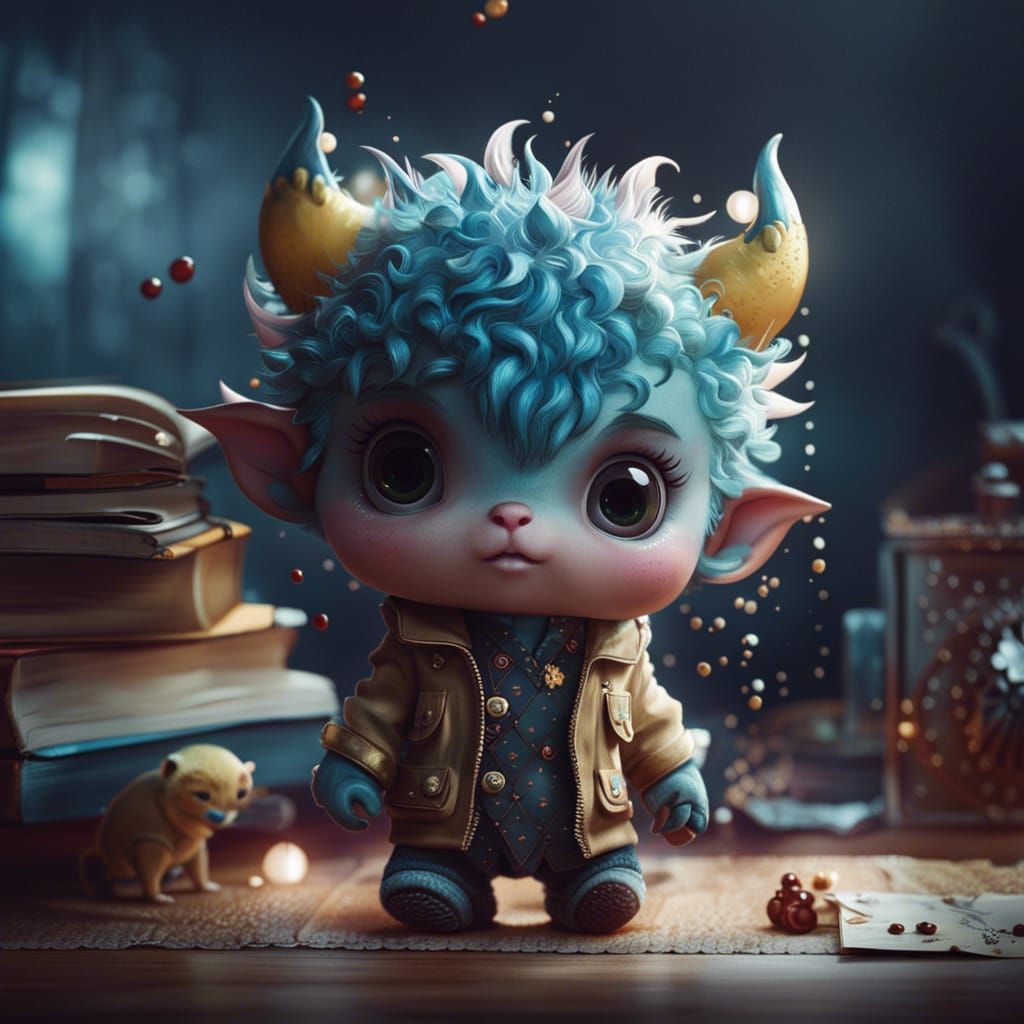 Chibi Monster's First School Day: Digital Art