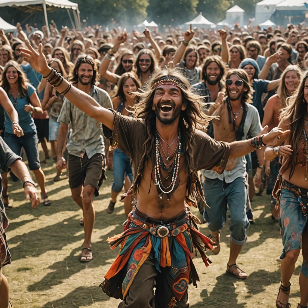 Happy Hippie Dancing at a Festival