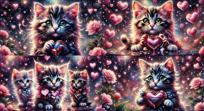 Romantic Feline Encounter in Whimsical Valentine's Day Setti...