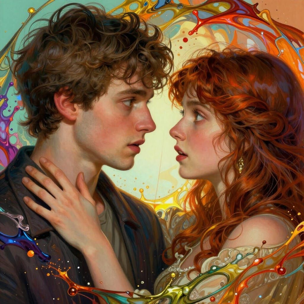 Young Couple in Romantic Portrait: Devotion and Admiration