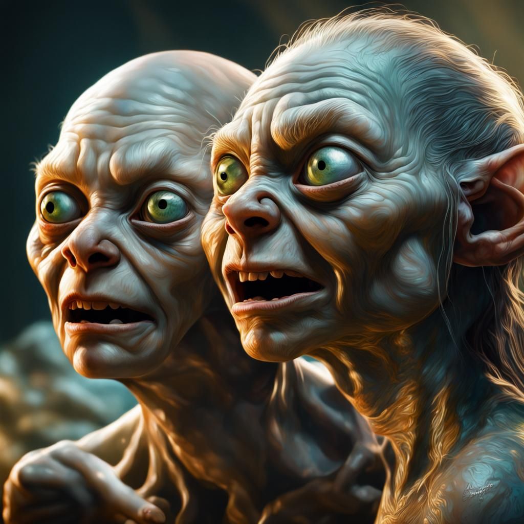 Hyperrealistic Gollum and Madame Gollum Concept Art