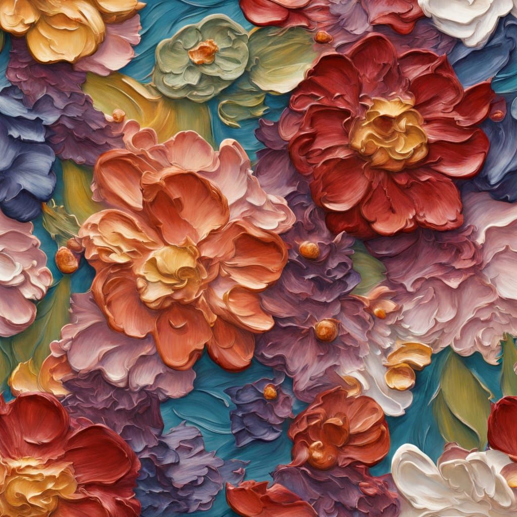 Impasto Petal Elegance and Tactile Chaos