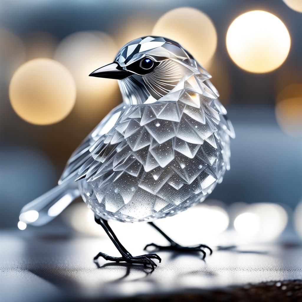 Hyperrealistic Crystal Ice Bird with Bioluminescence