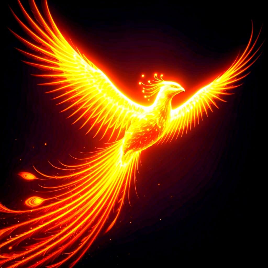 Golden Phoenix Bird of Light in Cinematic Style