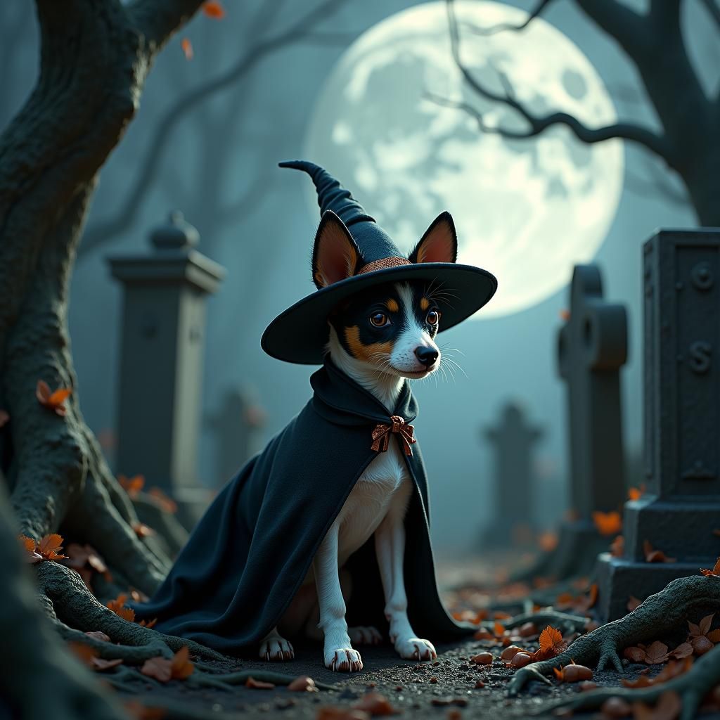 Halloween Dog in Graveyard in Gothic Style
