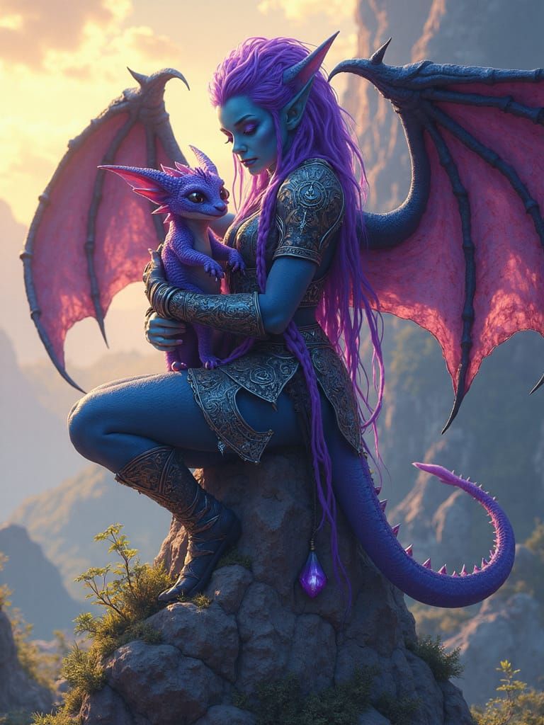 Majestic Elf with Dragon in Enchanted Forest