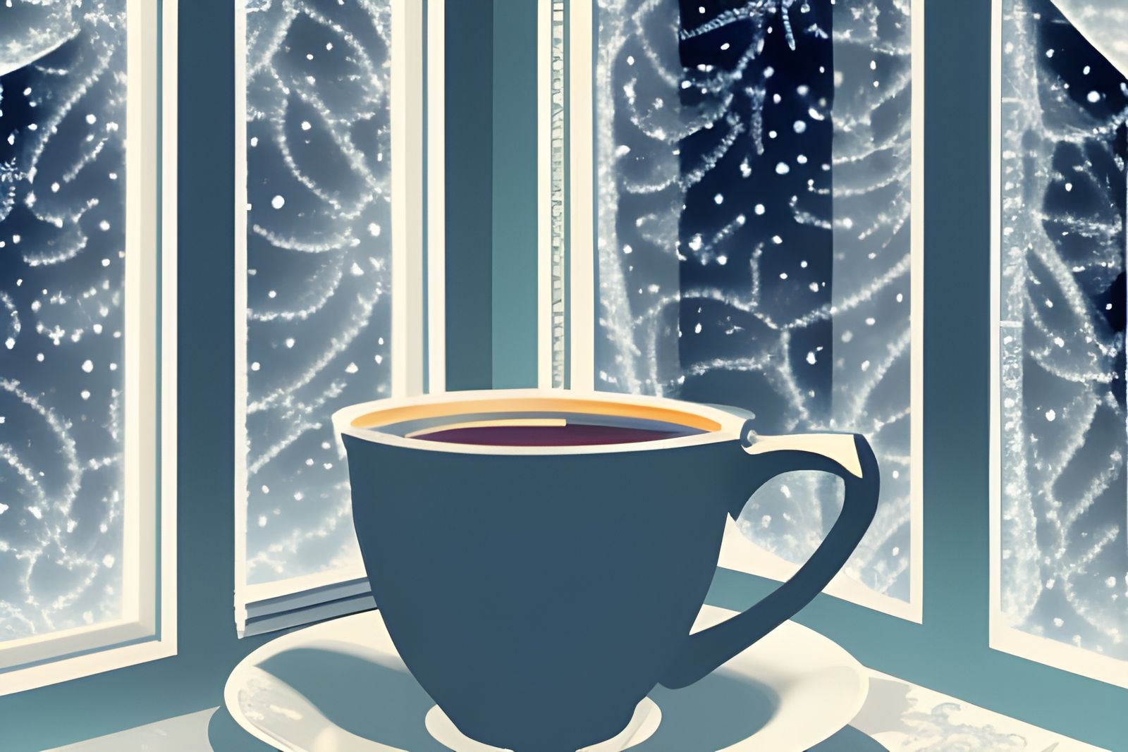 Cozy Winter Tea Cup Digital Illustration
