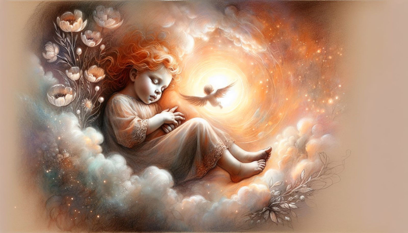 Ethereal Baby Girl in Charcoal and Watercolor