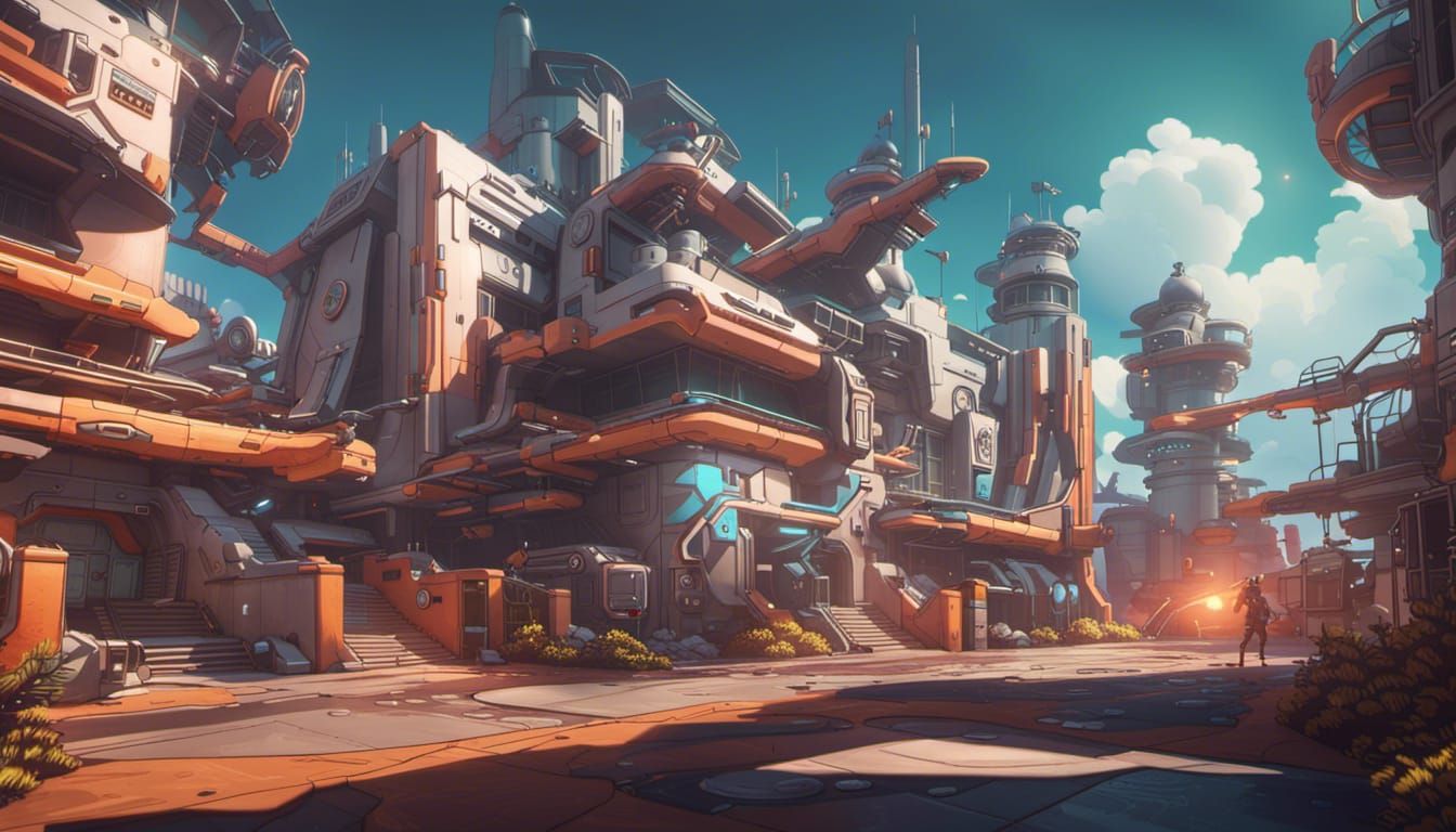 Overwatch Style Retro-Futuristic Battle Royale Environment