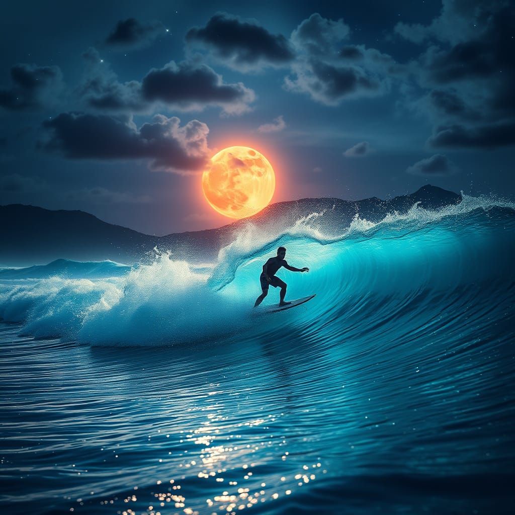 Ethereal Surfer on a Glittering Cosmic Lake