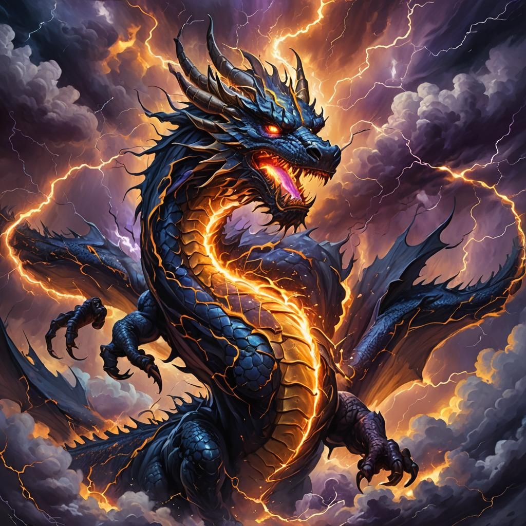 Lightning Dragon in Thundercloud: Anime Digital Painting
