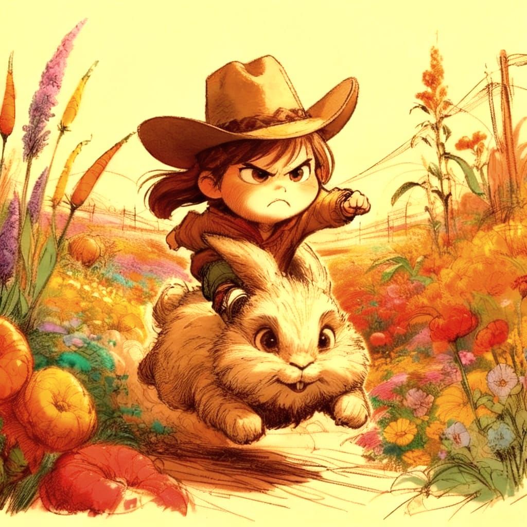 Whimsical Child Rides Fluffy Rabbit Through Wonderland