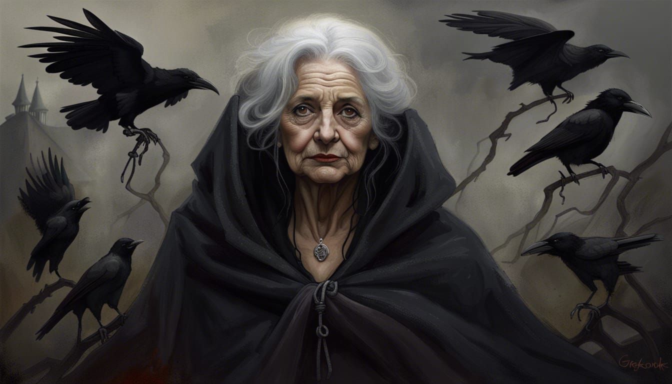 Samhain Crone with Crows: Pagan Portrait
