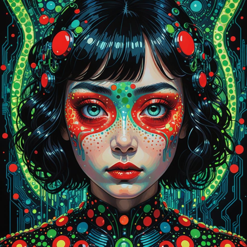 A Futuristic Woman in Bold, Vibrant Art Nouveau Style